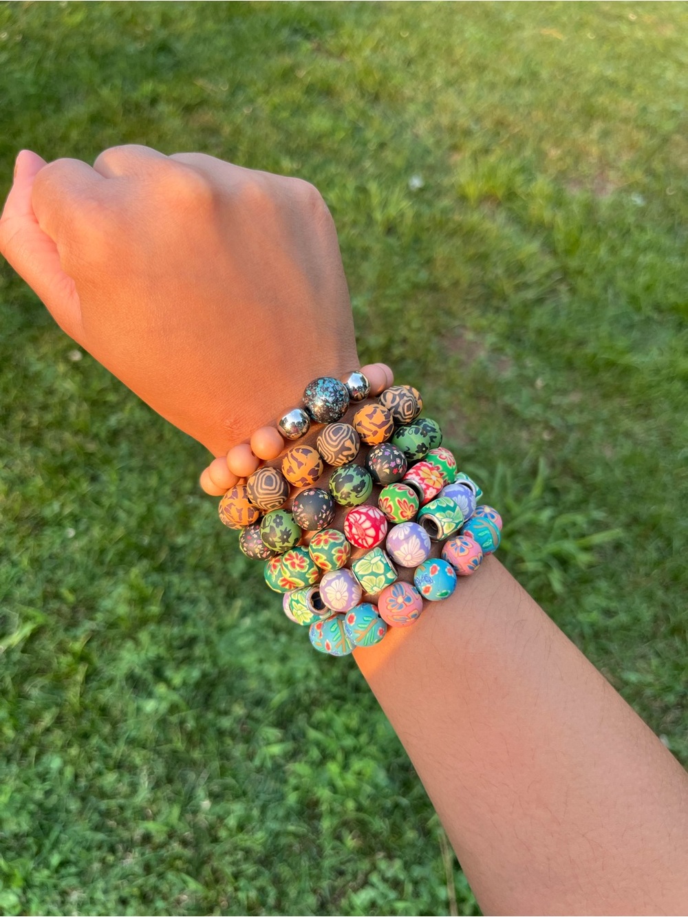 Tan and Black Tribal Bracelet with Patterned Beads